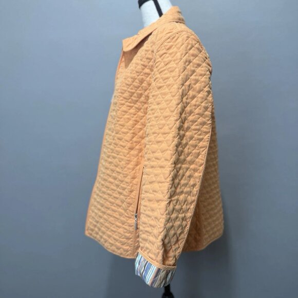 Weatherproof Quilted Jacket Womens Sz L Peach Orange Full Zip Lined Striped Cuff - Picture 4 of 10